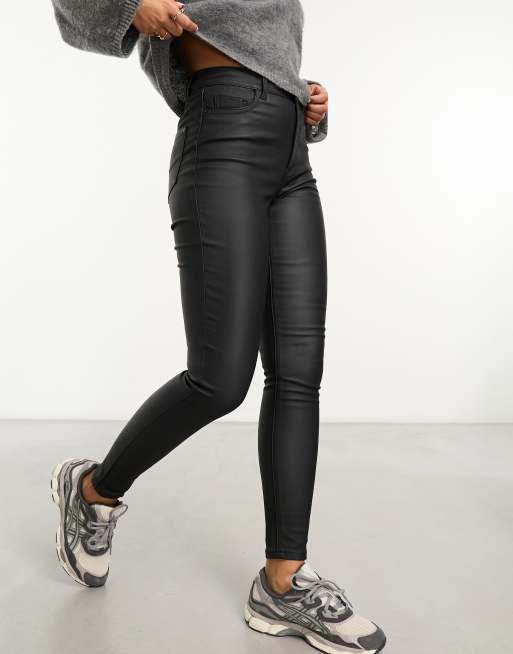 New Look coated jeggings in black