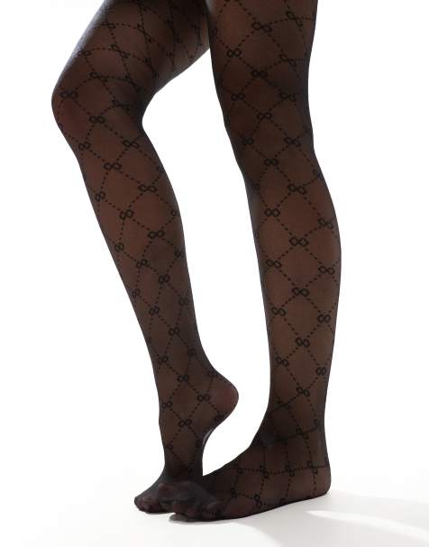 New Look - Collant neri con stampa di monogramma - view 1