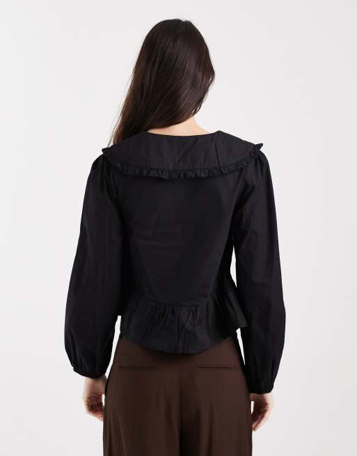 New Look collar blouse shirt in black, 4 of 4