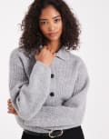 [New Look] New Look collar button through cardigan in grey 8 02-light grey