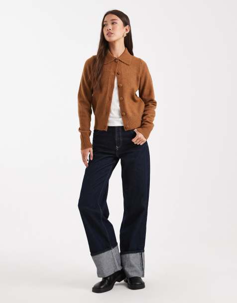 New Look collar cardigan in camel - view 1