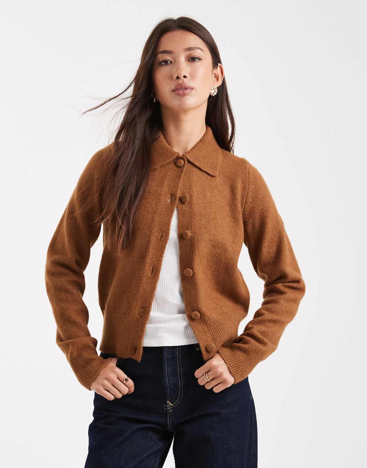 New Look collar cardigan in camel