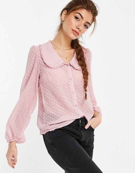 New Look collar detail dobby spot blouse in pale pink