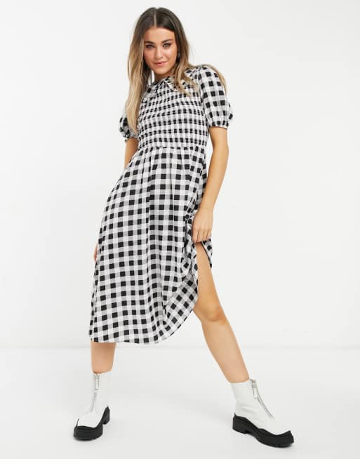 New Look collar detail midi dress in black gingham | ASOS