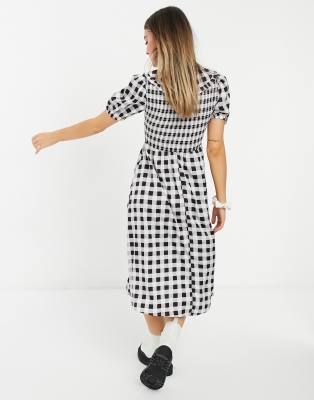 black and white check midi dress