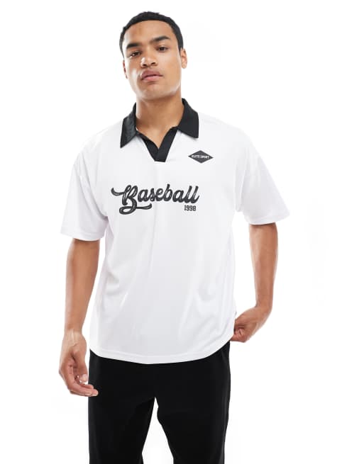 New Look collard retro sports t-shirt in white
