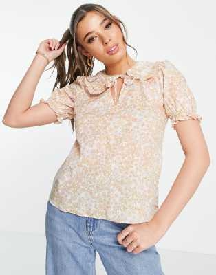 New Look Collared Blouse In Orange Retro Floral