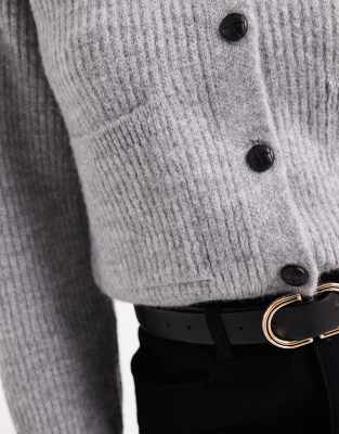 New Look Collared Button Through Cardigan In Gray