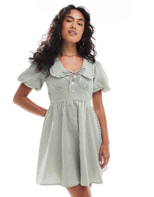 New Look collared mini dress in khaki, 2 of 4