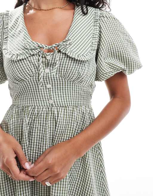 New Look collared mini dress in khaki, 3 of 4