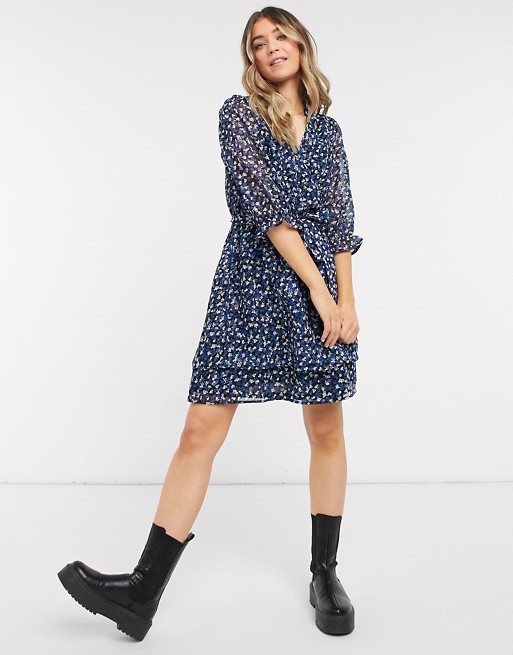 New Look collared mini tea dress in blue floral