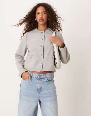 New Look New Look collarless button down jacket in grey