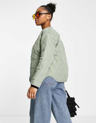 quilted collarless coat