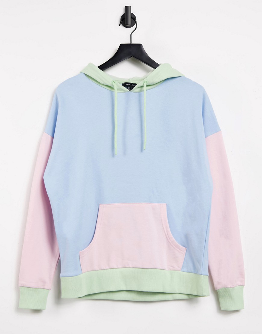 New Look color block hoodie in multi pastel-Pink