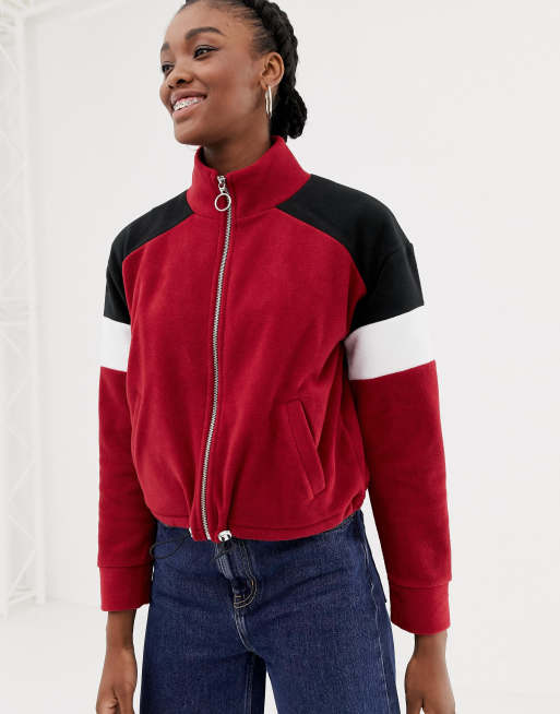 New Look color block polar fleece in burgundy | ASOS