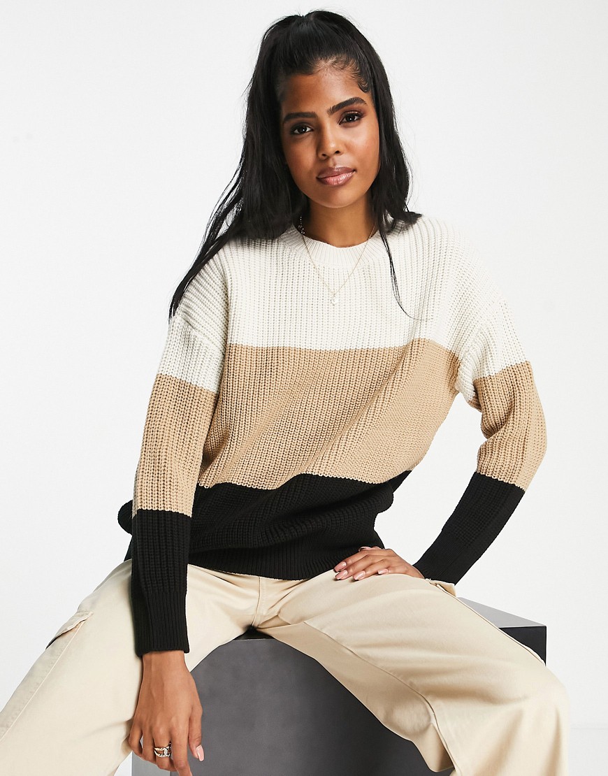 New Look color block sweater in neutral-Brown