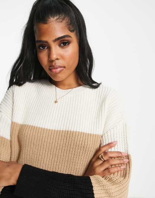 Colour block discount waffle knit pullover