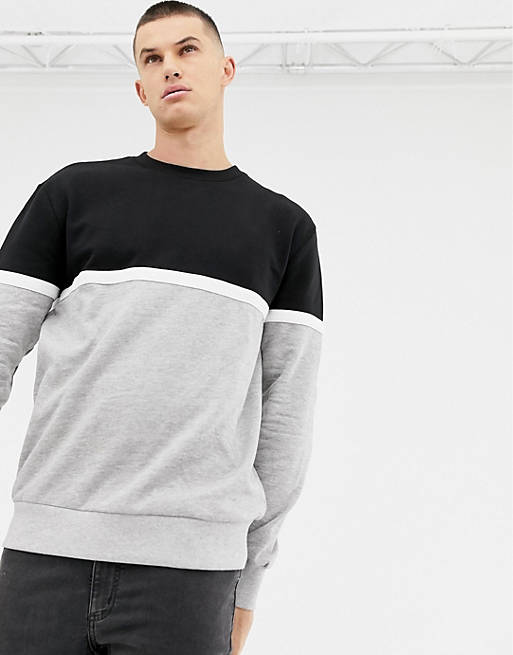 New Look color block sweatshirt in black | ASOS