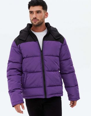 New Look colour block puffer jacket in purple - ASOS Price Checker
