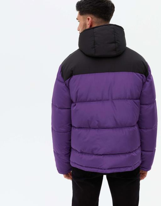 New Look colour block puffer jacket in purple