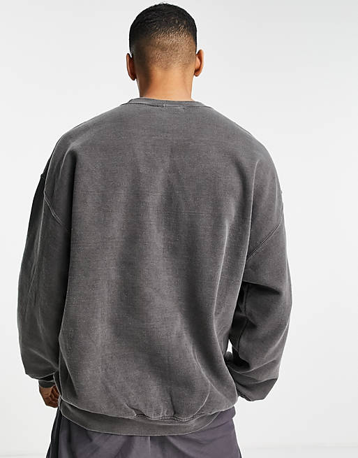 Hoodies & Sweatshirts New Look colour block spliced sweat with varsity print in dark grey 