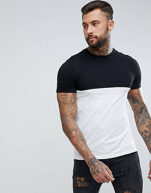 New Look colour block t-shirt in black and white | ASOS