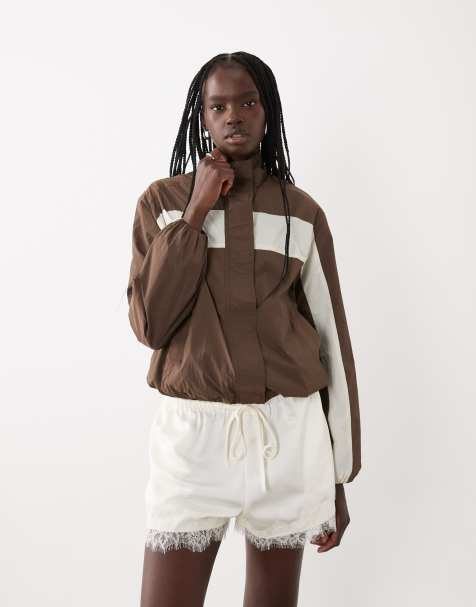 New Look colour block techy windbreaker jacket in brown - view 1