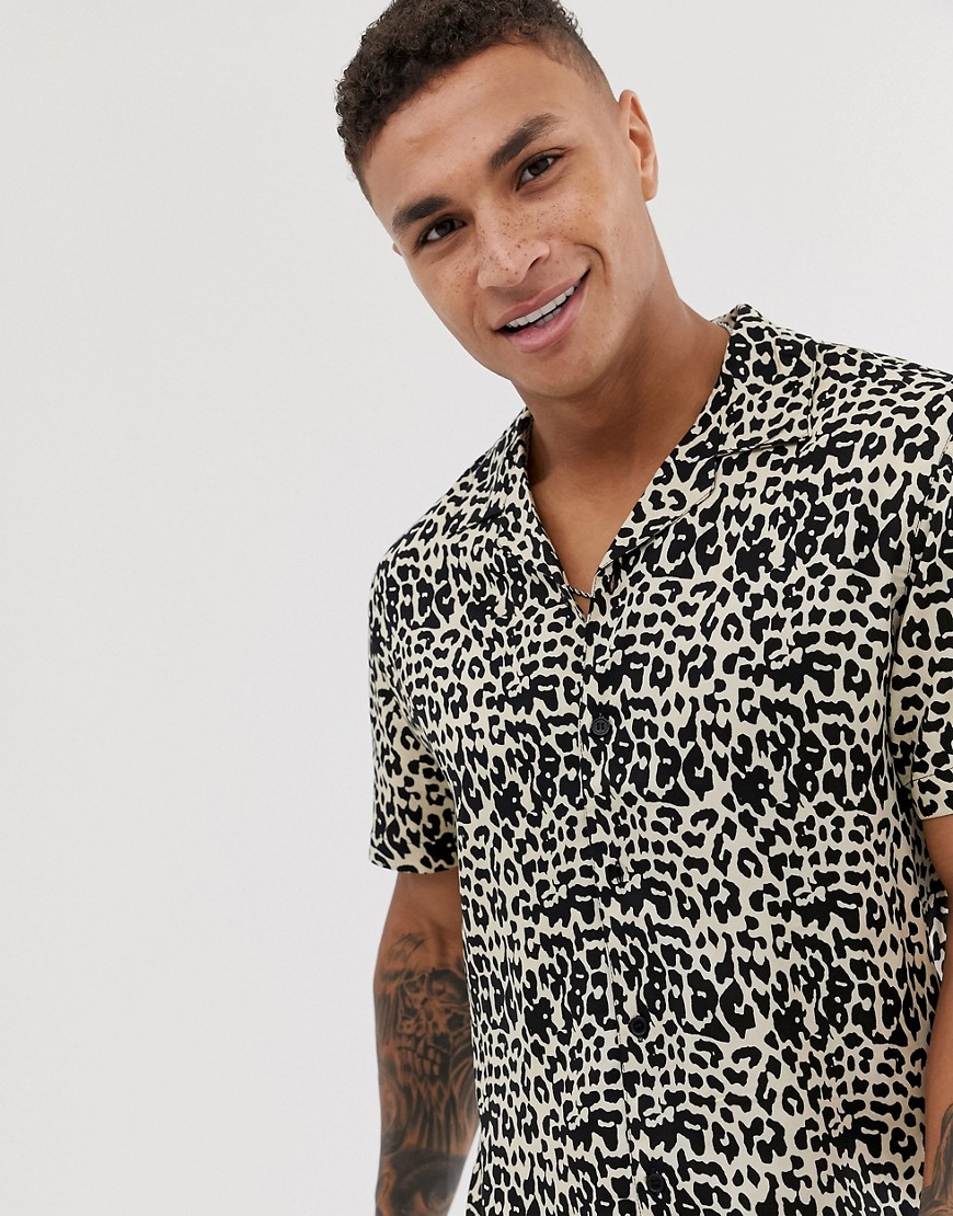 New Look - Combi-set overhemd met reverskraag en luipaardprint-Bruin