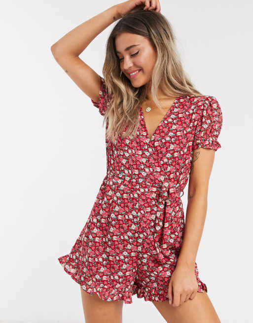 New Look Combishort Cache Coeur A Imprime Floral Rouge Asos
