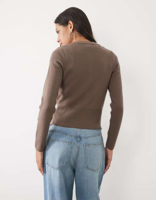 New Look compact knit cardigan in mink brown, 4 of 4