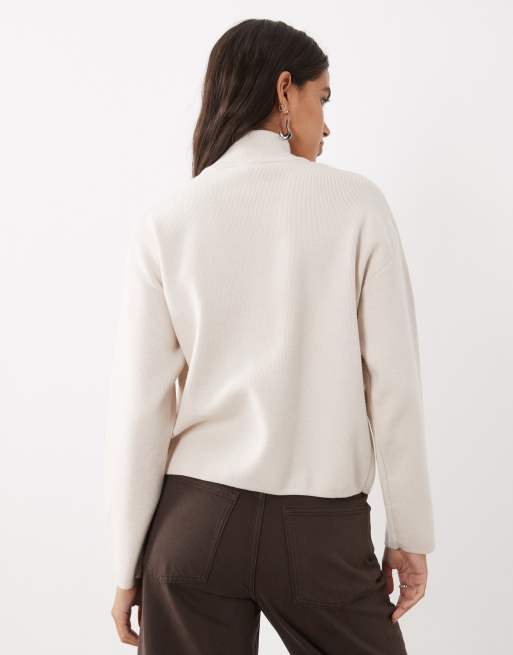 New Look compact knit half zip jumper in cream, 4 of 4