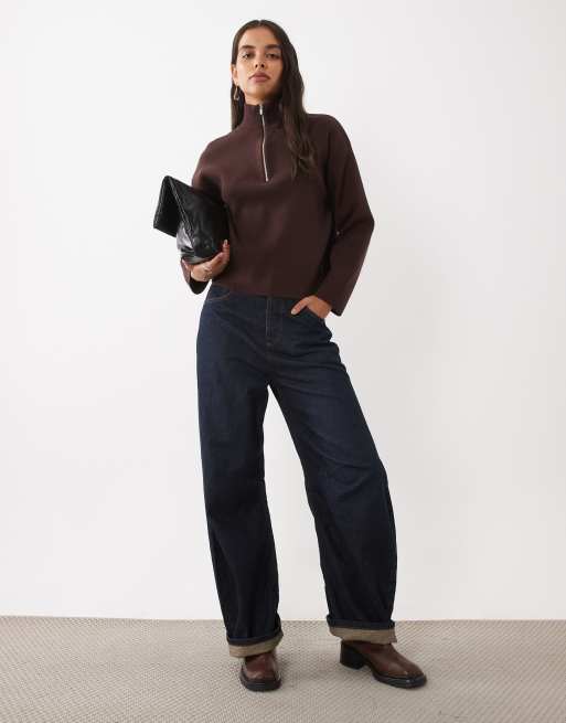 New Look compact knit half zip jumper in dark brown, 2 of 4