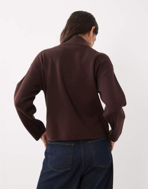 New Look compact knit half zip jumper in dark brown, 4 of 4