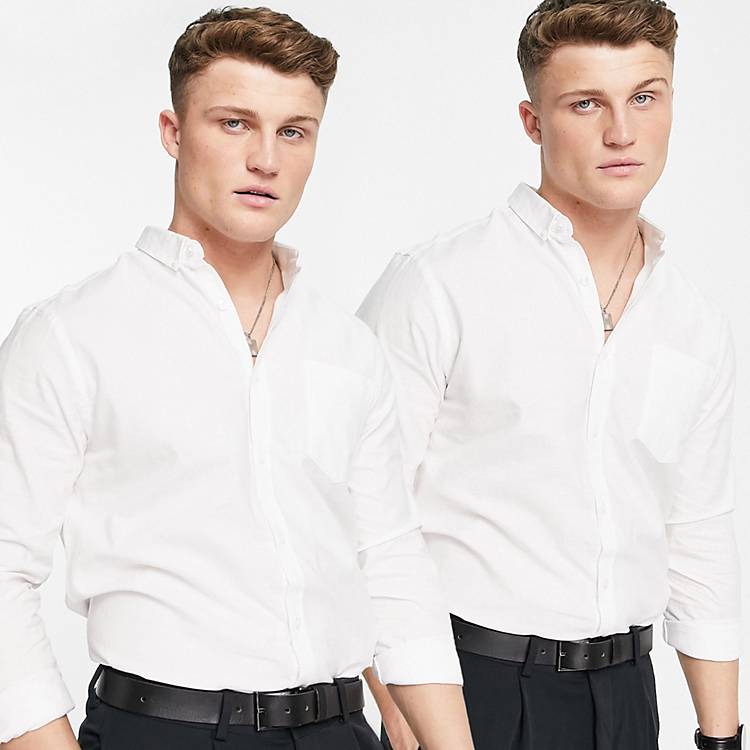 Confezione da 2 camicie Oxford eleganti bianche a maniche lunghe in cotone WHITE Asos Uomo Abbigliamento Camicie Camicie eleganti 