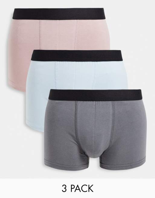 New Look - Confezione da 3 boxer con fascia in vita a contrasto rosa e blu multicolore