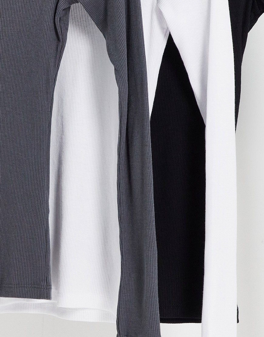 Confezione da 3 dolcevita a maniche lunghe a coste nero, color pietra e grigio-Multicolore - New Look Camicia donna  - immagine3
