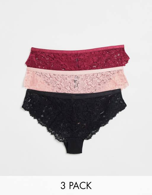 New Look - Confezione da 3 slip in pizzo con fascia in vita