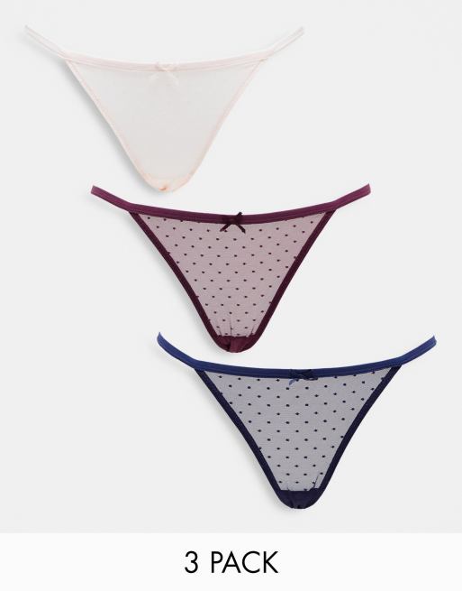 New Look - Confezione da 3 slip in rete a pois multicolore