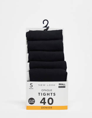 New Look - Confezione da 5 collant 40 denari neri