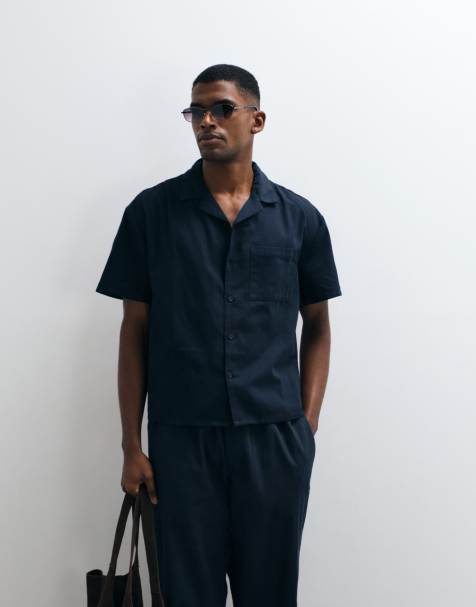 New Look - Conjunto azul marino de pantalones y camisa de corte cuadrado - view 1