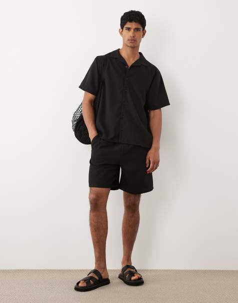 New Look - Conjunto negro de pantalones cortos y camisa de corte cuadrado de tejido efecto lino - view 1
