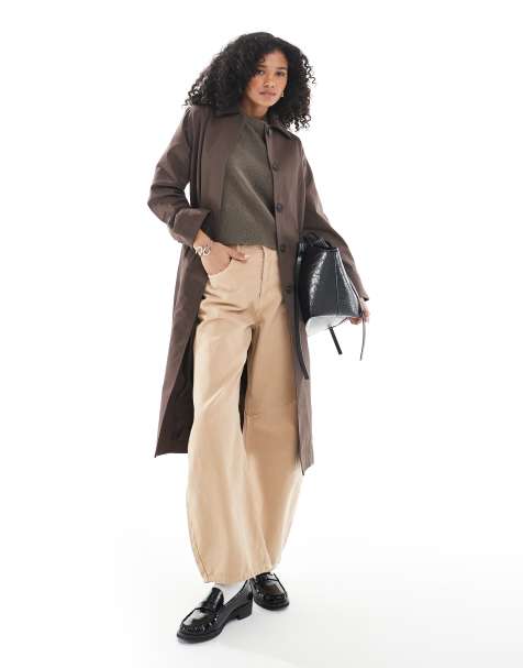 New Look contrast collar trench coat in brown - view 1