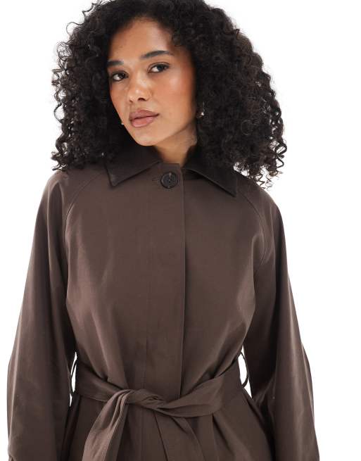 New Look contrast collar trench coat in brown, 3 of 4