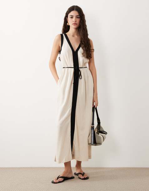 New Look contrast column midi dress in cream - view 1