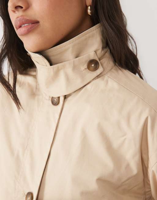 New Look contrast faux leather collar barn jacket in stone, 3 of 4