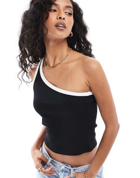 New Look contrast one shoulder top in black - view 1