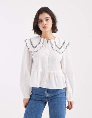 New Look New Look contrast stitch collared shirt in white