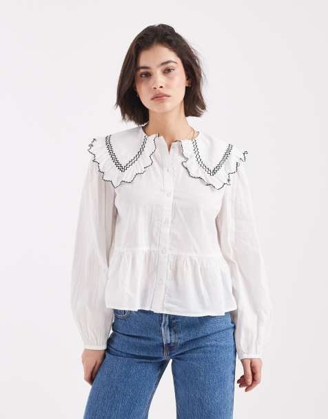 New Look contrast stitch collared shirt in white - view 1