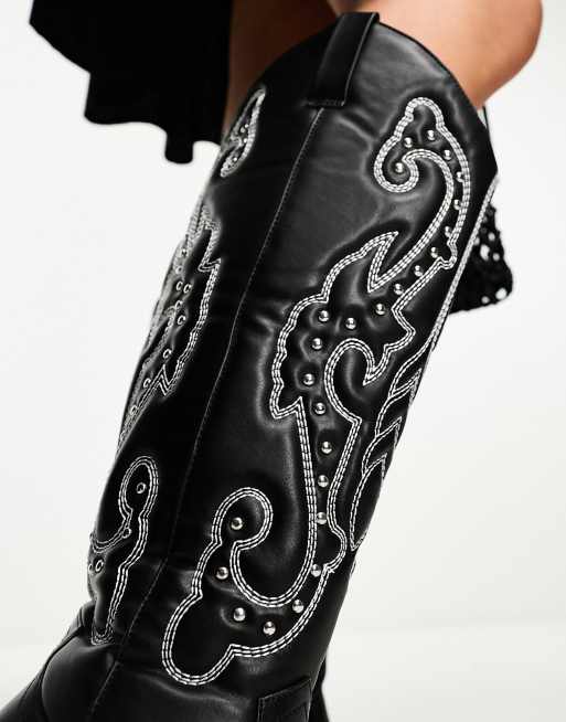 Contrast Panel Detail Western Cowboy Boots