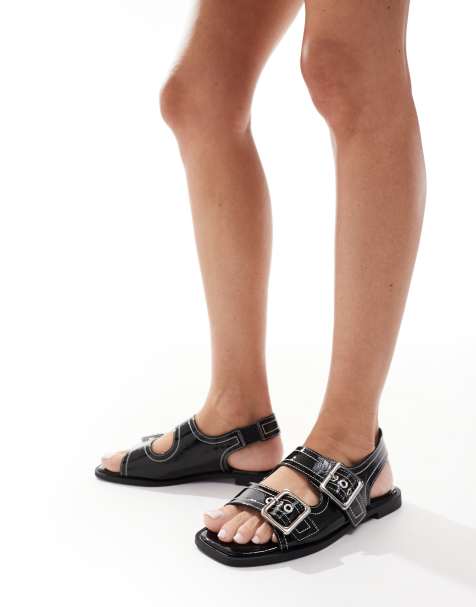 New Look contrast stitch slingback sandals in black - view 1